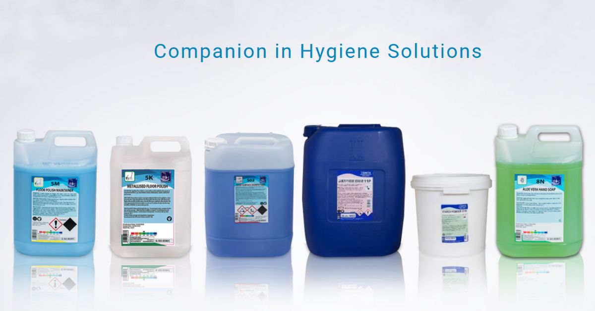 Line of Bio Detergent & Disinfectants (Bio Dubai) product samples displayed in sequence